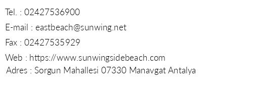 Sunwing Side East Beach telefon numaralar, faks, e-mail, posta adresi ve iletiim bilgileri